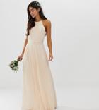 Tfnc Petite Bridesmaid Exclusive High Neck Pleated Maxi Dress In Pearl Pink - Pink