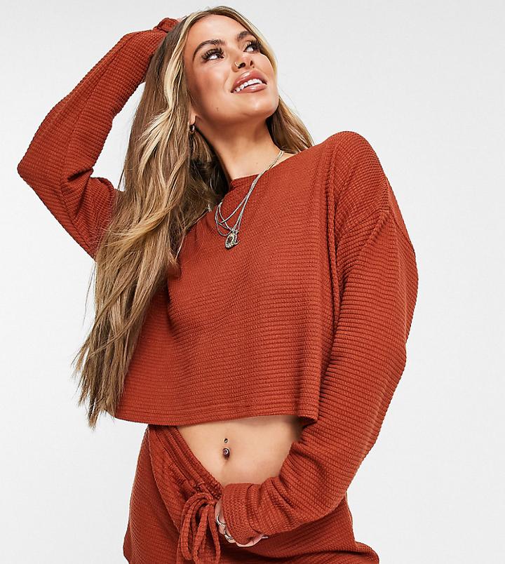 South Beach Exclusive Relaxed Coordinating Sweatshirt In Textured Knit In Rust