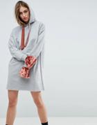 Asos Hoodie Dress With Velvet Ties And Cuffs - Gray
