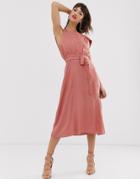 Y.a.s Square Neck Midi Dress With Low Drape Back - Pink