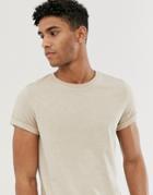 Asos Design T-shirt With Crew Neck And Roll Sleeve In Oatmeal Marl - Beige