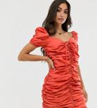 Glamorous Petite Ruched Front Dress With Tie Front-red