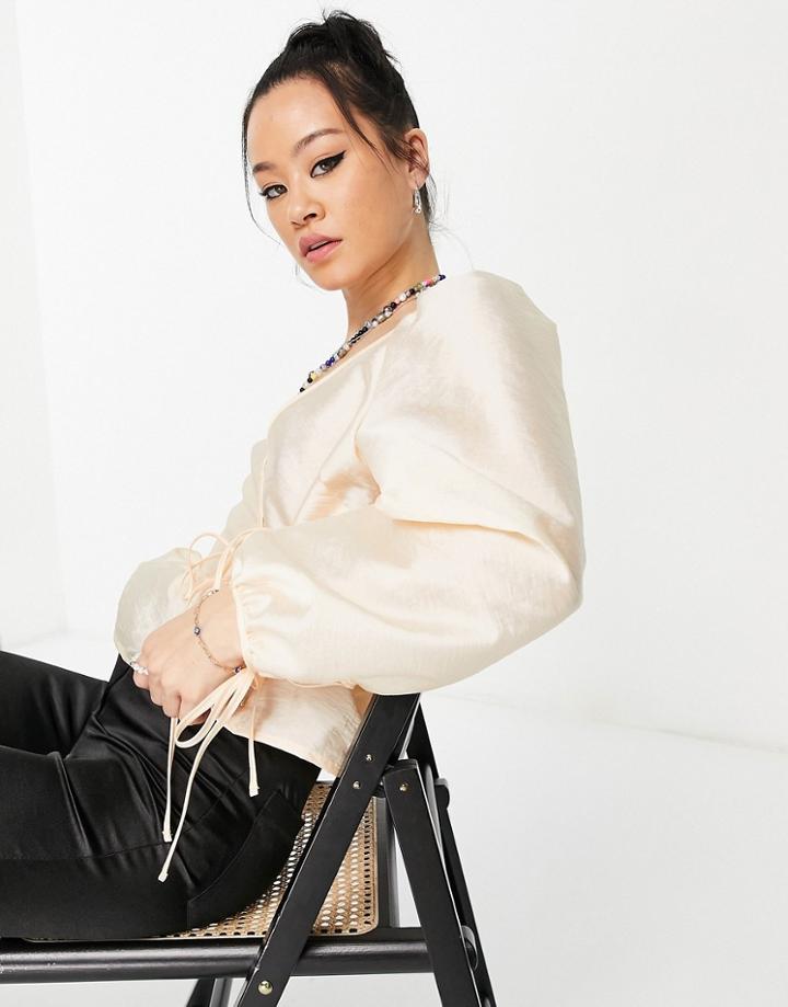 Topshop Tafetta Tie Side Peplum Blouse In Blush-pink