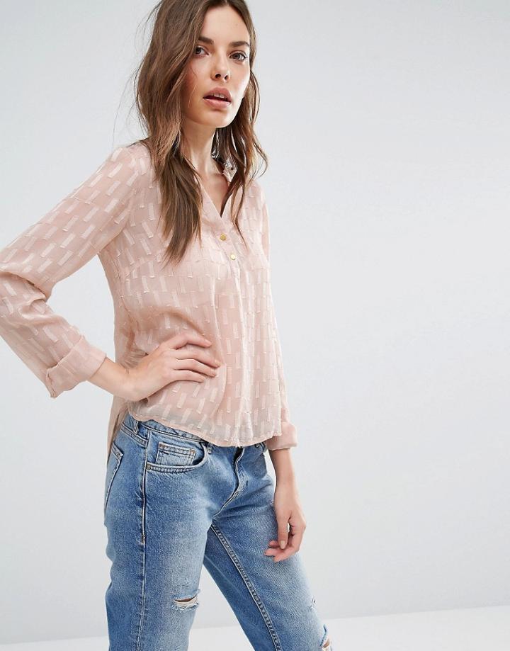 Vila Collarless Drape Back Blouse - Pink