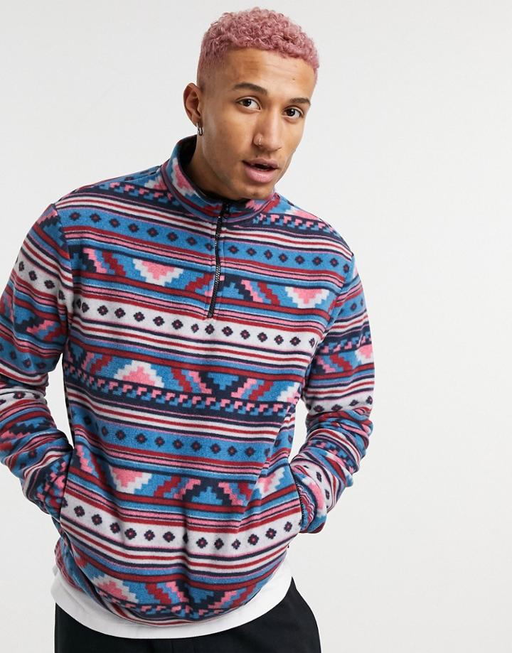 Asos Design Oversized Polar Fleece Sweatshirt With Half Zip In All Over Geo Print-multi