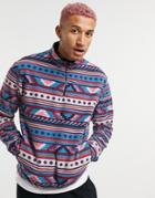 Asos Design Oversized Polar Fleece Sweatshirt With Half Zip In All Over Geo Print-multi