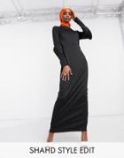 Asos Design Long Sleeve Maxi Dress With Pleat Sleeve Detail In Black