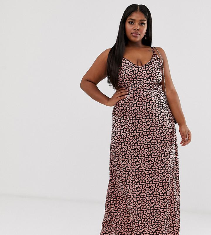 Club L Plus Low Back Cami Maxi Dress In Animal Print - Beige