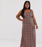 Club L Plus Low Back Cami Maxi Dress In Animal Print - Beige