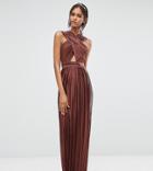 True Decadence Tall Allover Pleated Cross Front Open Back Maxi Dress - Brown