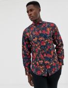 Selected Homme Floral Printed Smart Shirt In Slim Fit-black