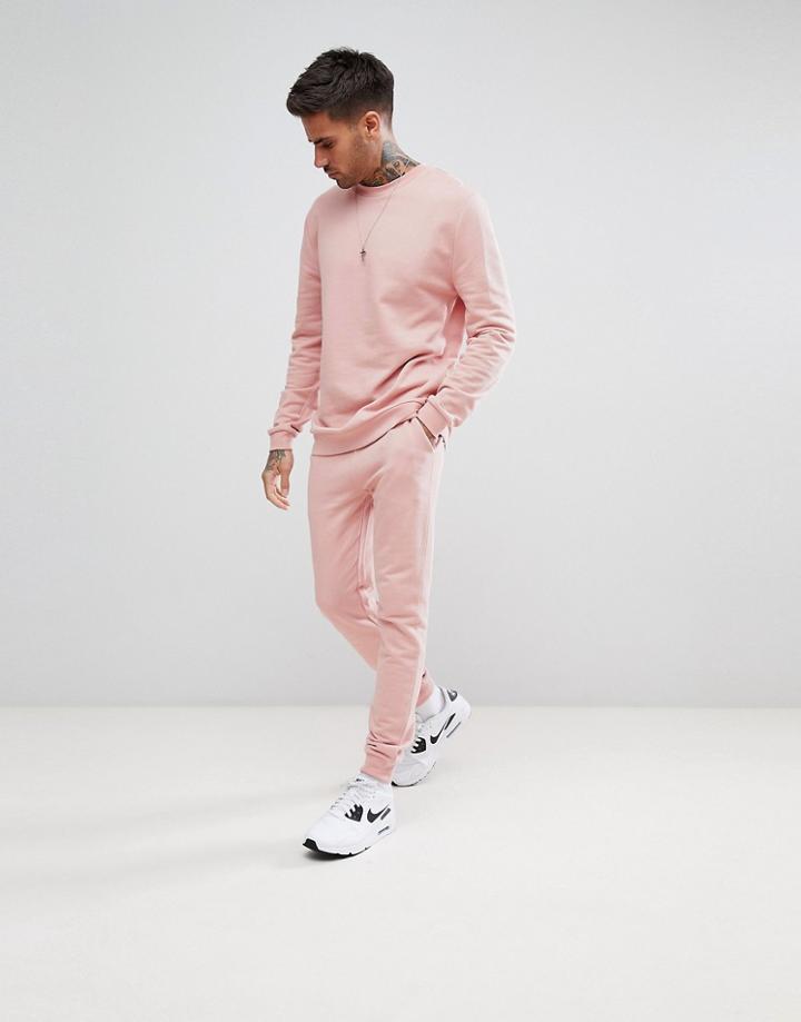 Asos Tracksuit Sweatshirt/super Skinny Jogger In Pink - Pink