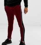 Mauvais Muscle Jogger In Burgundy With Side Stripe - Red