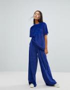Ellesse Wide Leg Trackpant Co-ord In Velour - Navy