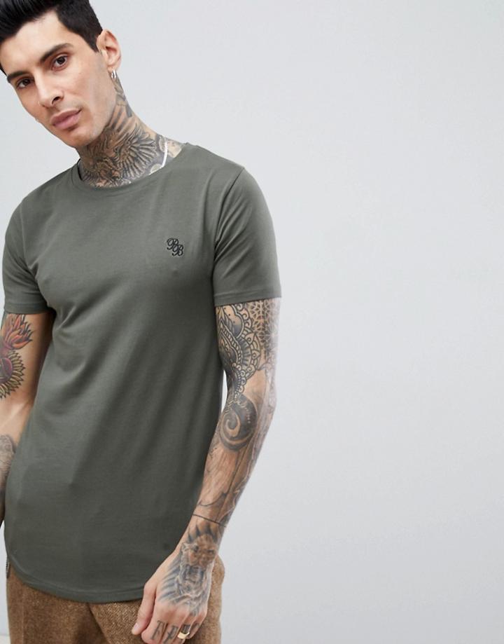 Process Black Stretch Crew Neck Curved Hem T-shirt - Green