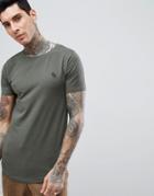 Process Black Stretch Crew Neck Curved Hem T-shirt - Green