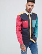 Asos Design Regular Fit 90's Style Cut & Sew Shirt - Navy