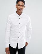 Threadbare Premium Contrast Tipped Slim Fit Shirt - White