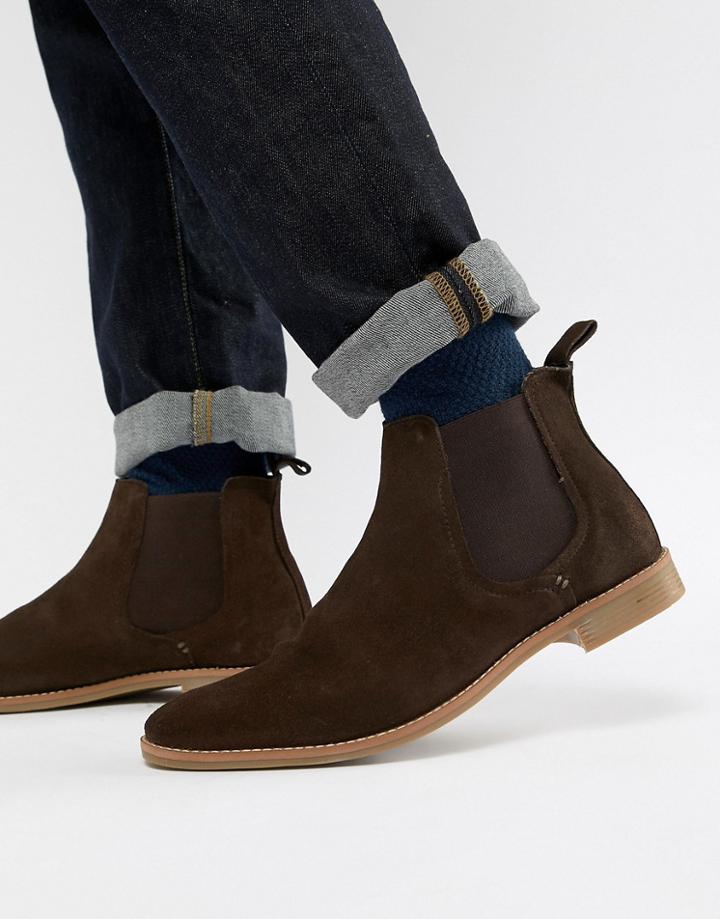 Asos Design Chelsea Boots In Brown Suede With Natural Sole