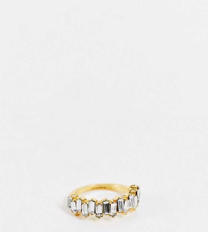 Asos Design Curve 14k Gold Plated Ring With Baguette Clear Crystals
