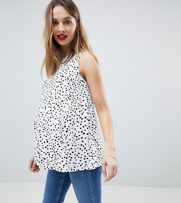 Asos Maternity Sleeveless Longline Swing Top In Polka Dot - White