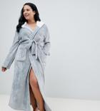 Asos Design Curve Super Soft Fleece Midi Robe With Contrast Lining - Gray