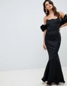 Asos Design Premium Wired Bardot Maxi Dress - Black