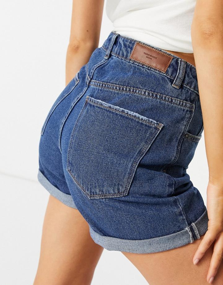 Vero Moda Denim Mom Shorts In Medium Blue-blues