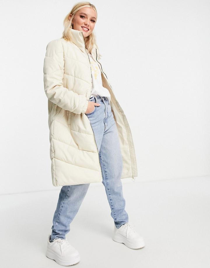 Jdy Finno Long Padded Coat In Beige-neutral