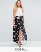 Asos Tall Satin Wrap Maxi Skirt In Print - Multi