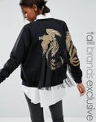 Starry Eyed Tall Zip Front Sweater With Gold Bird Back Detail - Black