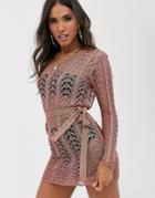 Sorelle Uk One Shoulder Knitted Shimmer Mini Dress In Rose Gold-pink