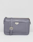 Paul Costelloe Real Leather Cross Body Bag With Logo Hardware Front Pocket - Gray