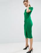 Asos Knit Dress With Wrap Front - Green