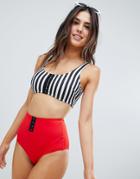 Asos Design Recycled Mix And Match High Waist Bikini Bottom With Hook And Eye-red