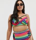 Asos Design Curve Supportive Cupped Bikini Top In Multi Stripe Print