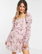 Forever U Milk Maid Skater Mini Dress In Pink Floral