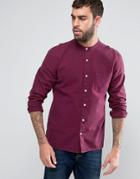 Asos Regular Fit Textured Linen Look Shirt With Grandad Collar In Red - Red