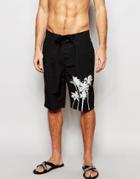 Asos Boardie Swim Shorts With Monochrome Palm Tree Print - Black