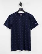 Champion All Over Logo Print T-shirt In Navy