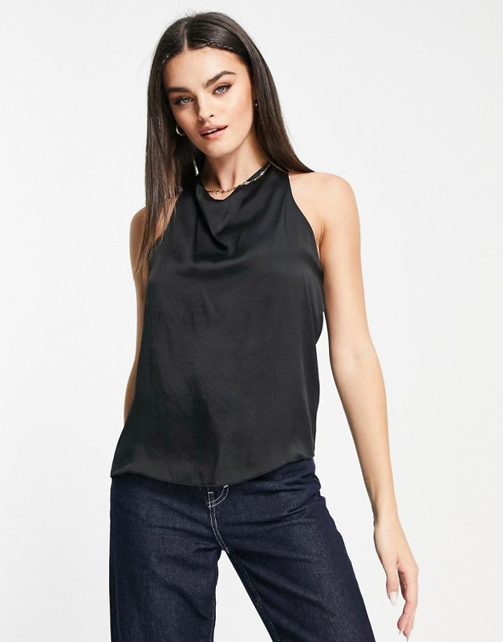 River Island Satin Halter Neck Top In Black
