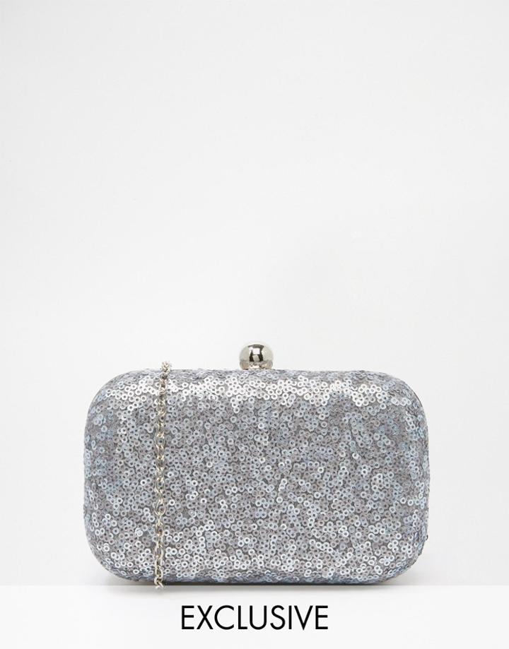 Chi Chi London Box Clutch Bag In All Over Gray Sequin - Gray Glitter