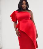 True Violet Plus One Shoulder Midi Pencil Dress In Red - Red
