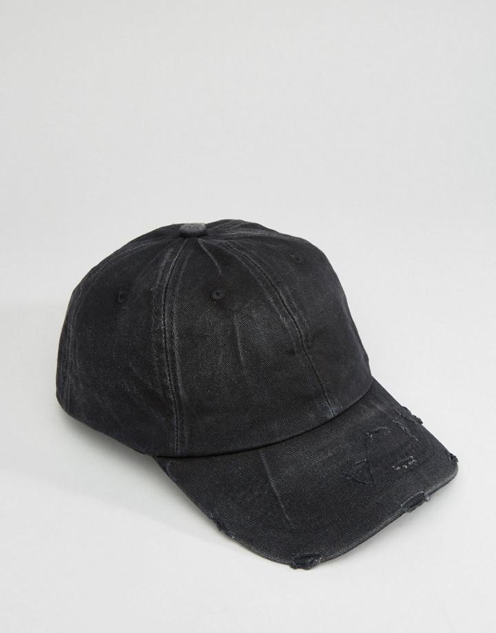 7x Baseball Cap With Distressing - Black