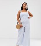 Wild Honey Plus Jumpsuit With Shirred Bodice In Stripe-blue