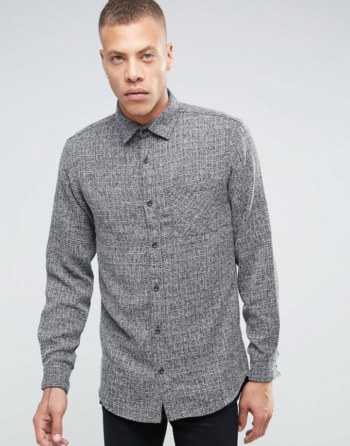 Adpt Shirt With Pocket In Hatched Fabric Detail - Black
