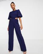 Little Mistress Open Back Jumpsuit In Navy Blue