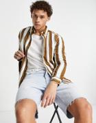Only & Sons Vertical Stripe Shirt In Tan & Beige-brown