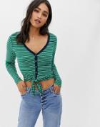 Abercrombie & Fitch Button Front Top With Tie Front In Stripe-multi