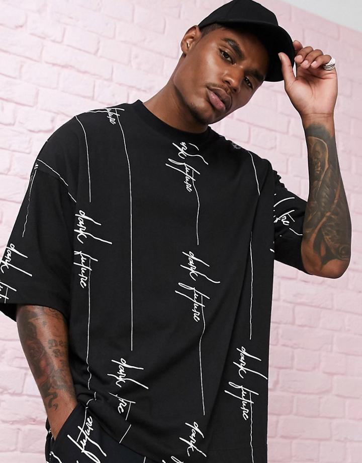 Asos Design Two-piece Oversized T-shirt With All Over Dark Future Logo-black